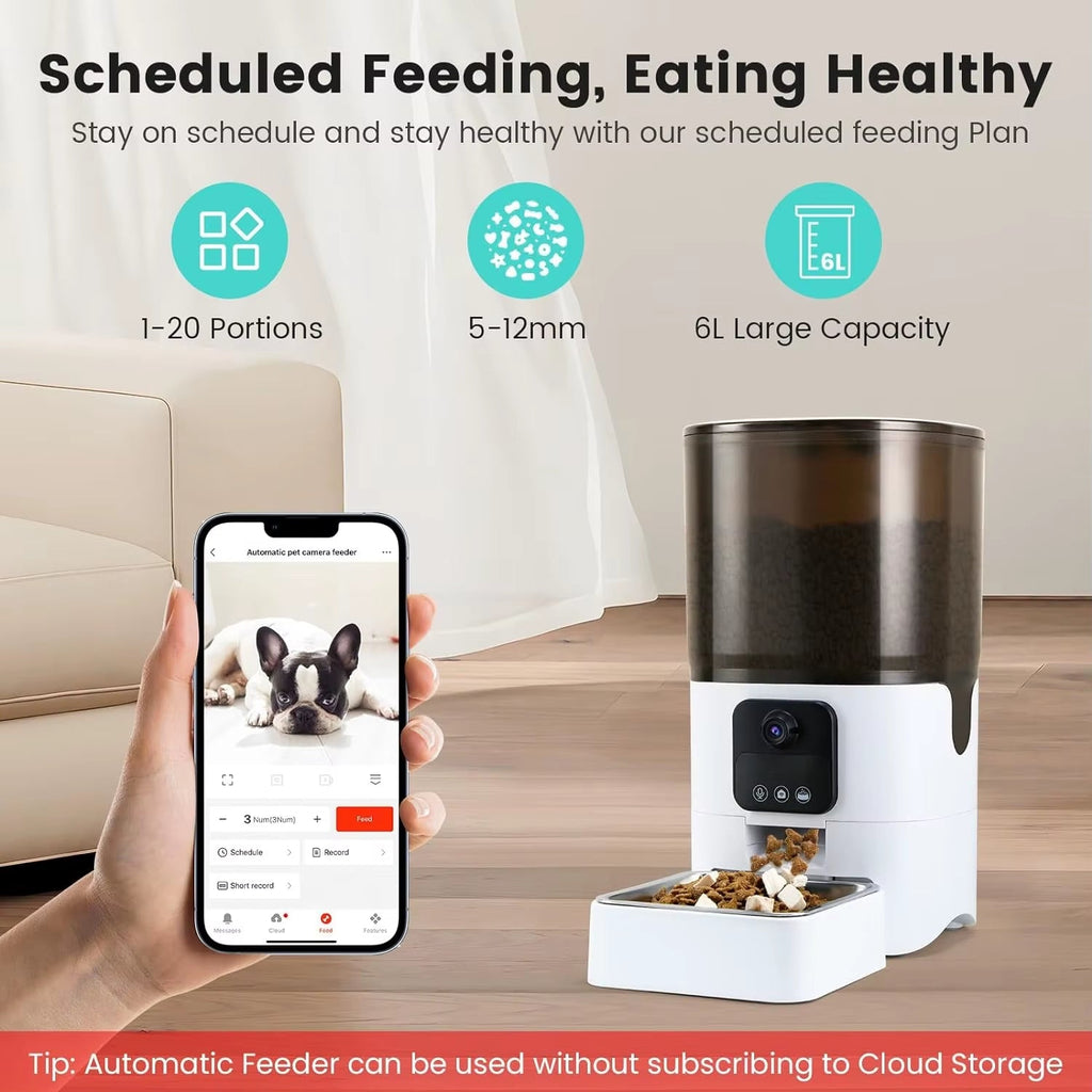 6L Pet Automatic Feeder APP Control with 1080P Camera Timing and Quantitative Smart Dog Feeder Automatic Feeder for Cat Dog