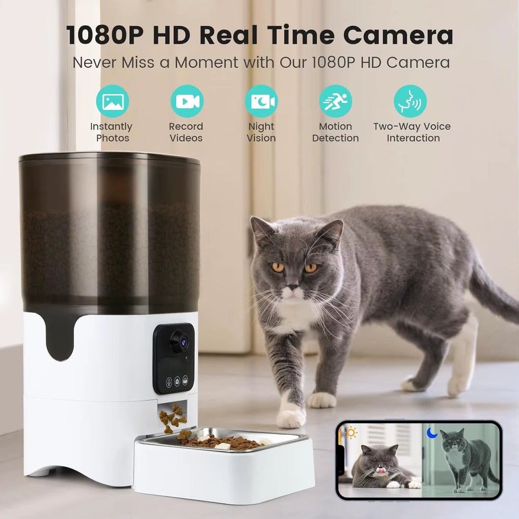6L Pet Automatic Feeder APP Control with 1080P Camera Timing and Quantitative Smart Dog Feeder Automatic Feeder for Cat Dog