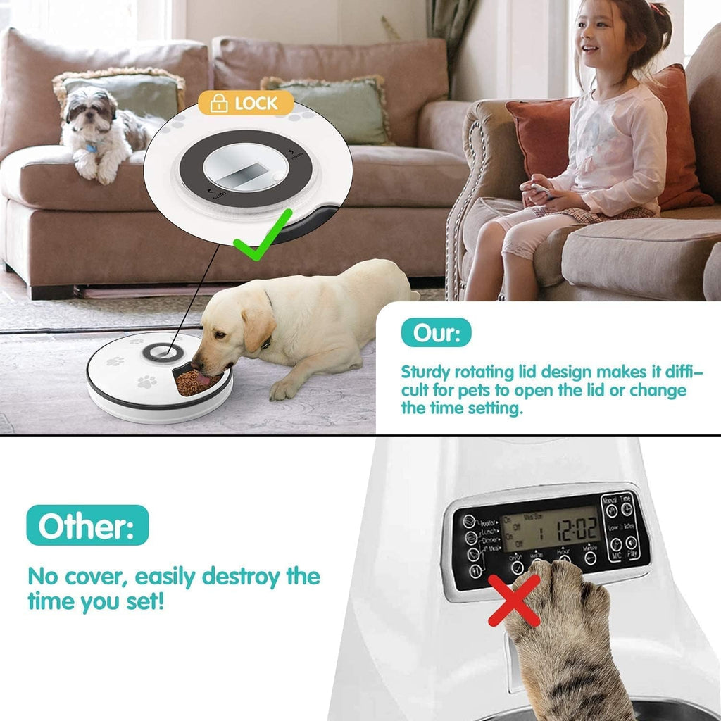 Automatic Cat Food Dispenser, Auto Cat Feeder - 6 Meals Pet Wet Food Dispenser for Small Dog with Programmable Timer Portion Control Timed Cat Feeder with Voice Reminder