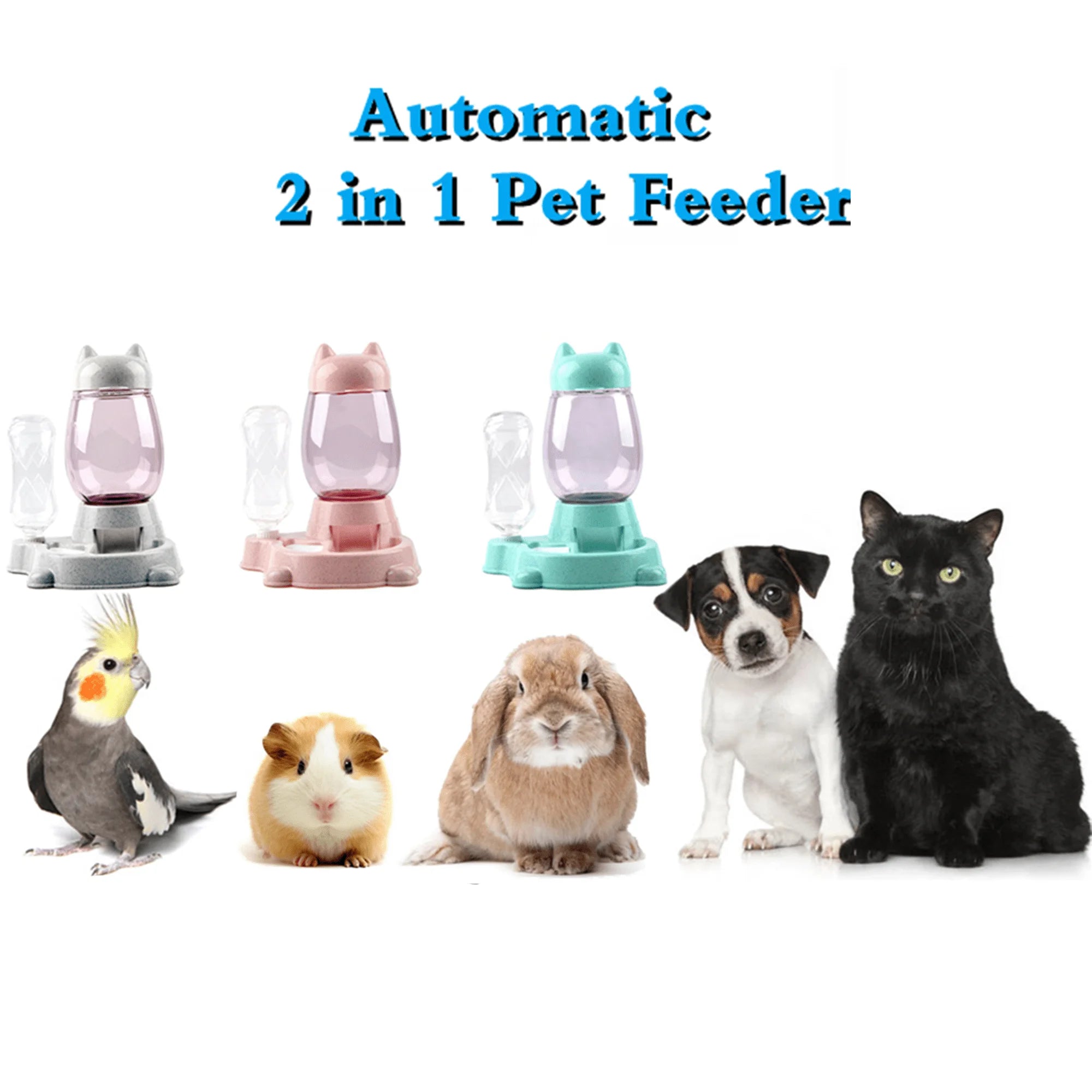 Automatic Dog Cat Feeder and Water Dispenser, Gravity Feeder Waterer, with Pet Food Bowl for Small Medium Puppy Kitten, Pink
