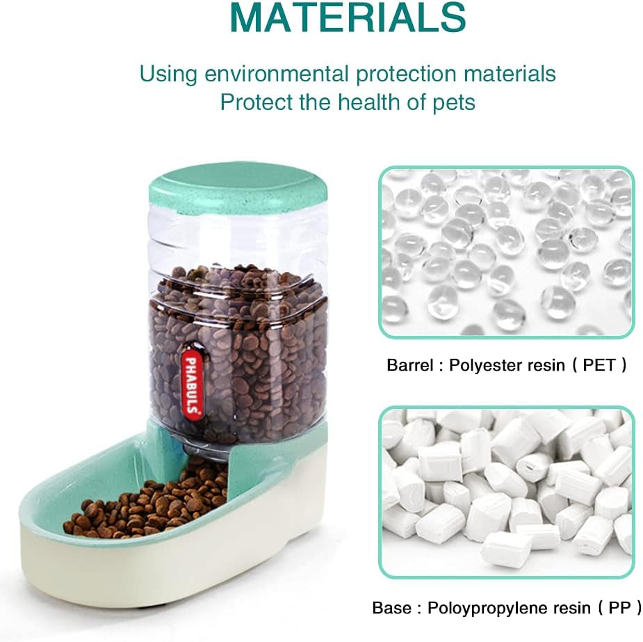 Automatic Cat Feeder Gravity Dog Feeder and 1 Gallon Pet Feeder Dispenser Green Feeder for Small and Medium Sized Pets(Green Food Feeder)