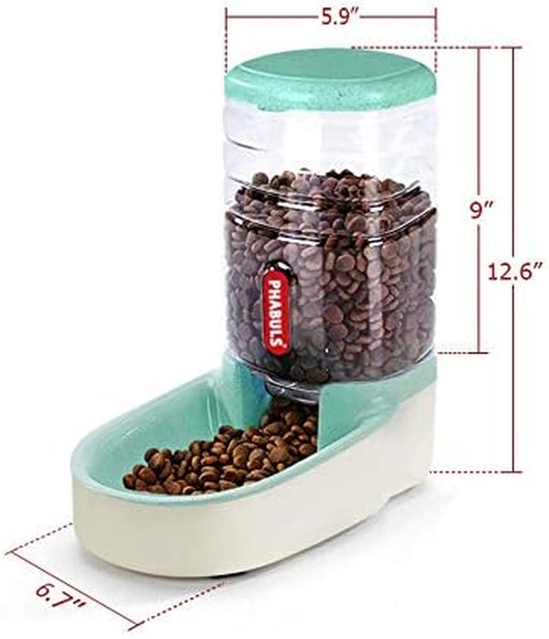 Automatic Cat Feeder Gravity Dog Feeder and 1 Gallon Pet Feeder Dispenser Green Feeder for Small and Medium Sized Pets(Green Food Feeder)