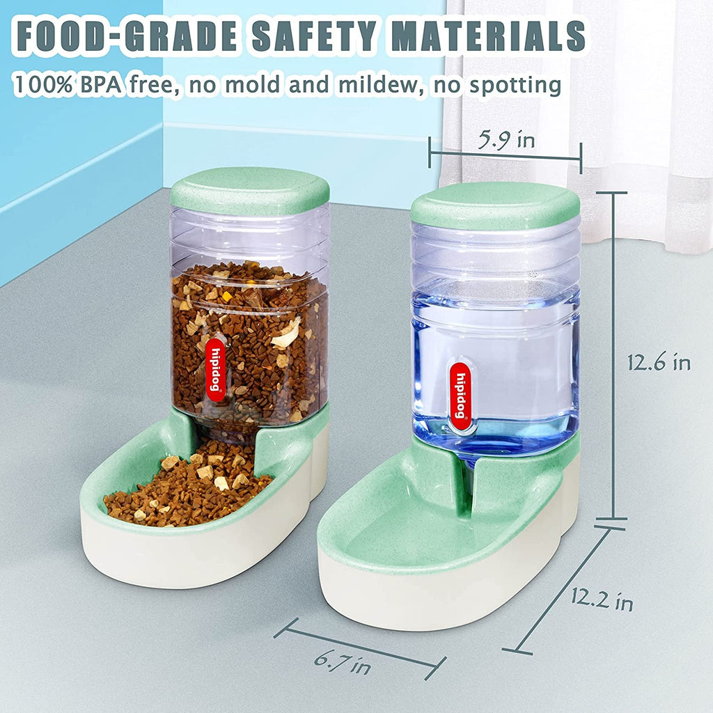 Pets Cats Dogs Automatic Waterer and Food Feeder 3.8 L with 1 Water Dispenser and 1 Pet Automatic Feeder (Green)