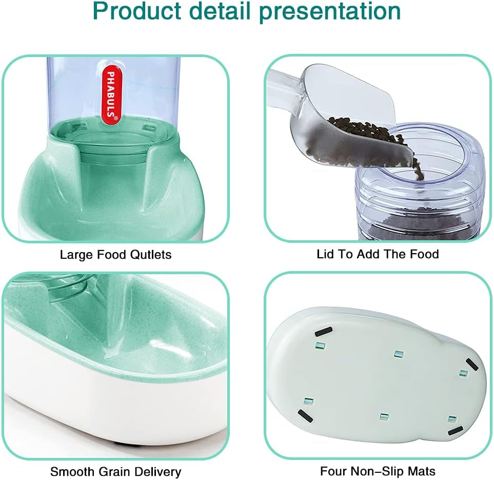 Automatic Cat Feeder Gravity Dog Feeder and 1 Gallon Pet Feeder Dispenser Green Feeder for Small and Medium Sized Pets(Green Food Feeder)