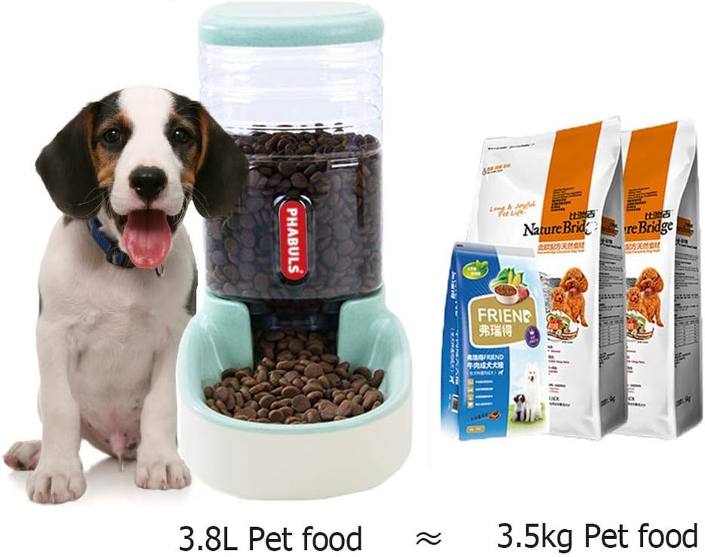 Automatic Cat Feeder Gravity Dog Feeder and 1 Gallon Pet Feeder Dispenser Green Feeder for Small and Medium Sized Pets(Green Food Feeder)