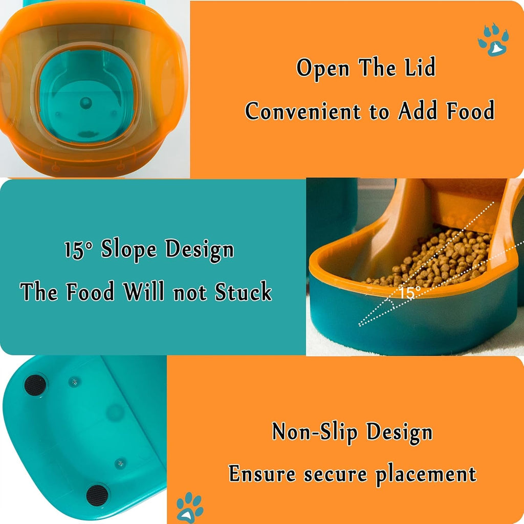 Dogs Cats Automatic Feeder,Small Medium Big Animals Automatic Pet Feeder Set Pet Automatic Water Dispenser and Food Bowl Set,3.8L (Orange and Green)