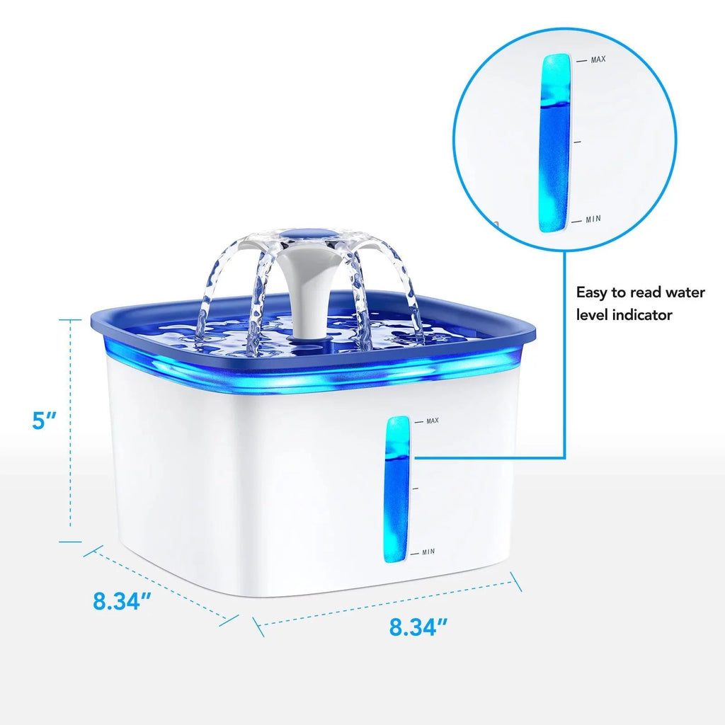 95Oz/2.8L Pet Fountain with Anti-Slip Mat, Cat Dog Water Fountain Dispenser with Smart Pump, White & Blue