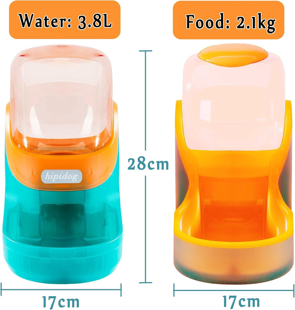 Dogs Cats Automatic Feeder,Small Medium Big Animals Automatic Pet Feeder Set Pet Automatic Water Dispenser and Food Bowl Set,3.8L (Orange and Green)